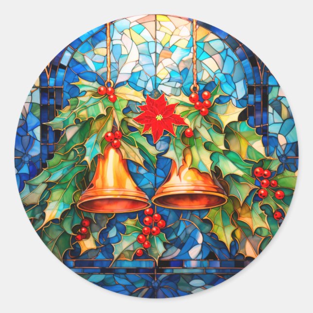 Stained Glass Look Christmas Classic Round Sticker (Front)