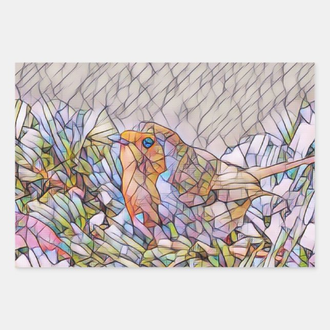 Stained glass look cute winter christmas  wrapping paper sheet (Front)