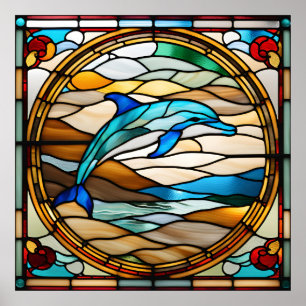 Stained Glass Look Dolphin Design Poster