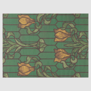 Stained glass look floral art nouveau green orange tissue paper