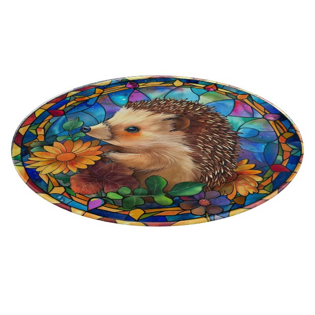 Stained Glass Look Hedgehog Kitchen Cutting Board (Corner)