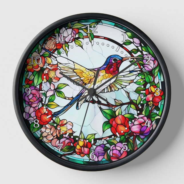 Stained Glass Look Hummingbird  Clock (Front)
