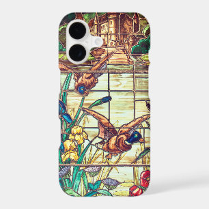 Stained glass look mallard ducks vintage nature