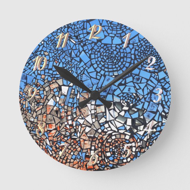 Stained Glass look mosaic abstract Round Clock (Front)