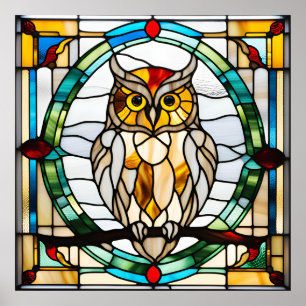 Stained Glass Look Owl Design Poster