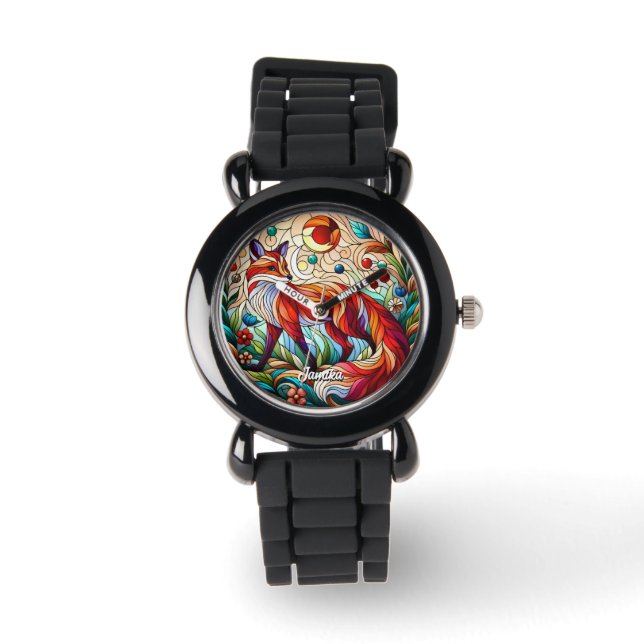 Stained Glass Look Red Fox Watch (Front)