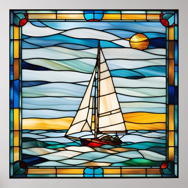 Stained Glass Look Sailboat Design Poster (Front)
