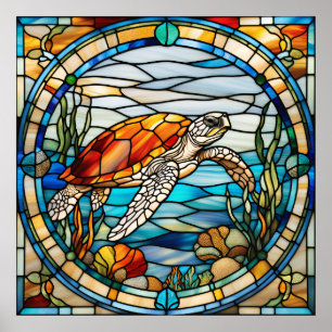 Stained Glass Look Sea Turtle  Design Poster