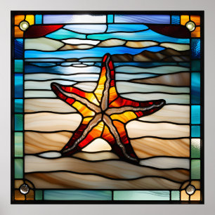Stained Glass Look Starfish  Design Poster
