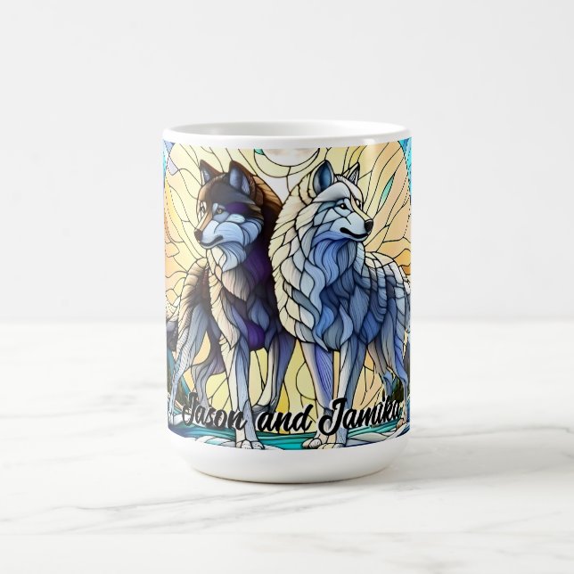 Stained Glass Look Wolf Pair Coffee Mug (Center)