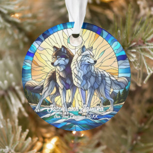 Stained Glass Look Wolf Pair Ornament