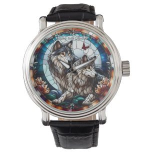 Stained Glass Look Wolf Pair Watch