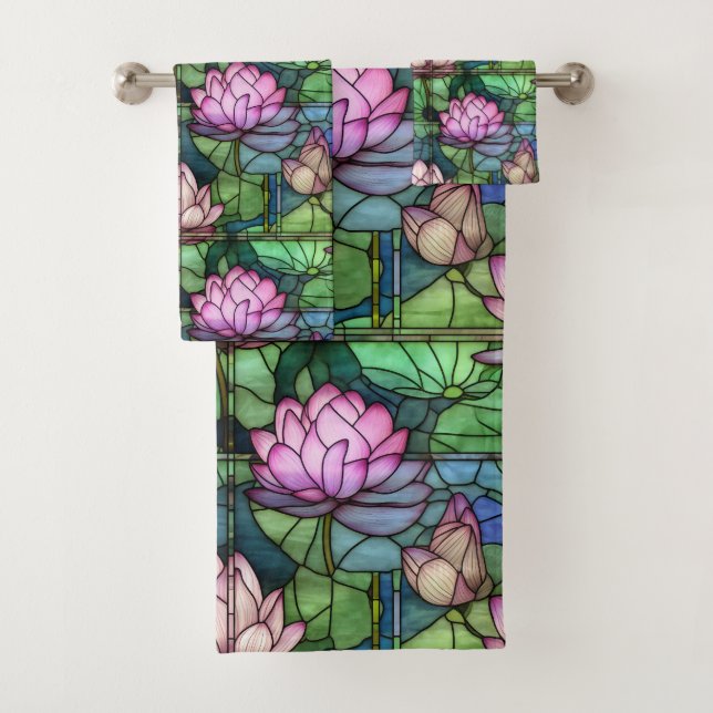 Stained Glass Lotus Bathroom Towel Set (Insitu)