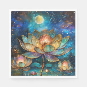 Stained Glass Lotus Blossoms in the Moonlight Napkin