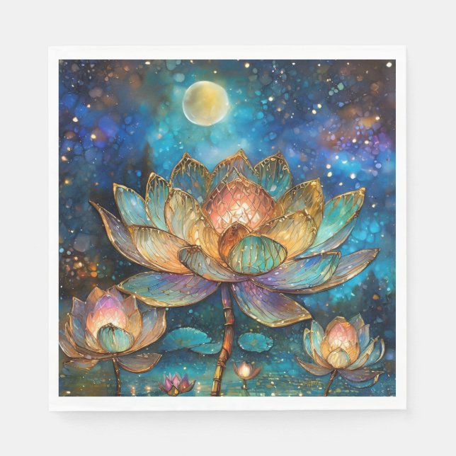 Stained Glass Lotus Blossoms in the Moonlight Napkin (Front)