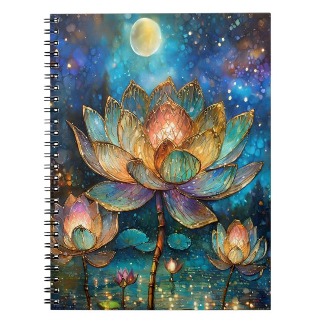 Stained Glass Lotus Blossoms in the Moonlight Notebook (Front)