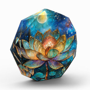 Stained Glass Lotus Blossoms in the Moonlight Photo Block