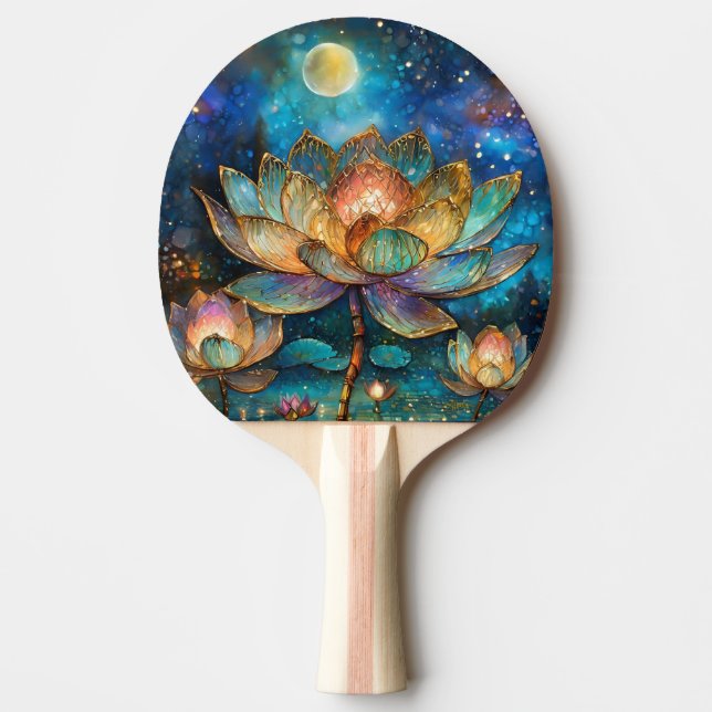 Stained Glass Lotus Blossoms in the Moonlight Ping Pong Paddle (Front)