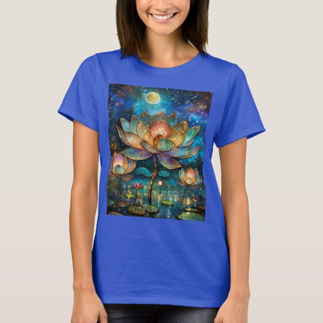 Stained Glass Lotus Blossoms in the Moonlight T-Shirt (Front)