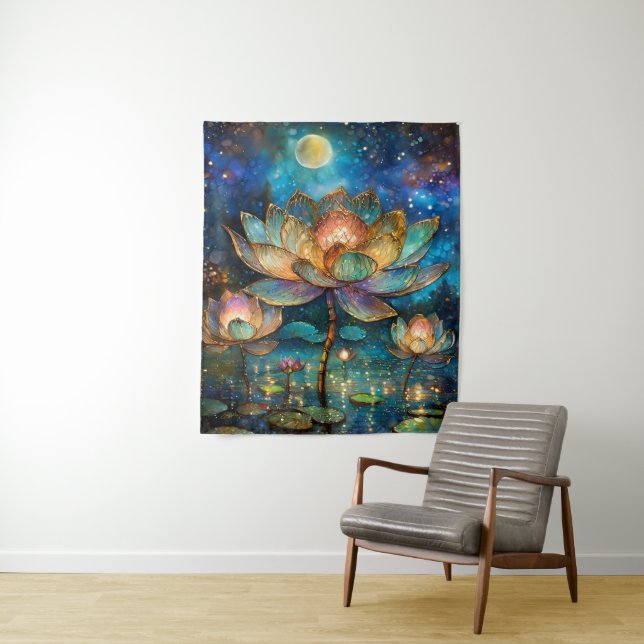 Stained Glass Lotus Blossoms in the Moonlight Tapestry (In Situ)