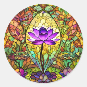 Stained Glass Lotus Flower Classic Round Sticker