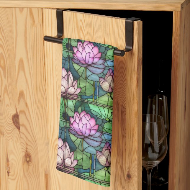 Stained Glass Lotus Kitchen Towel (Thirds Fold)