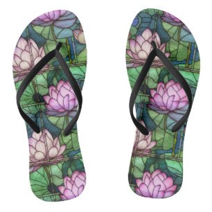 Stained Glass Lotus Pair of Flip Flops