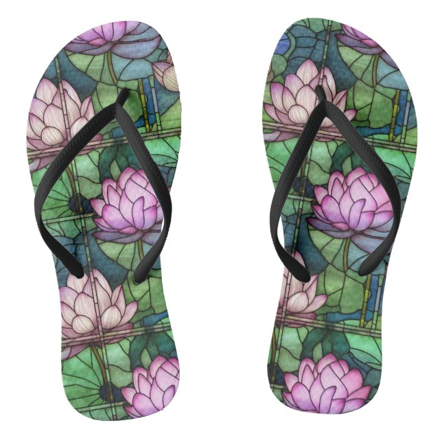 Stained Glass Lotus Pair of Flip Flops (Footbed)