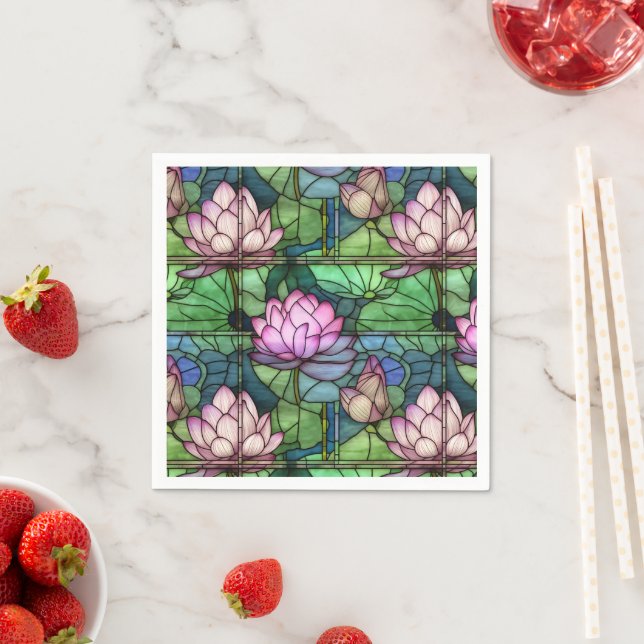 Stained Glass Lotus Paper Napkins (Insitu)