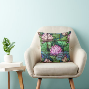Stained Glass Lotus Throw Pillow