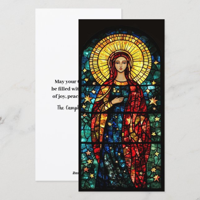 Stained Glass Madonna Flat Holiday Card (Front/Back)