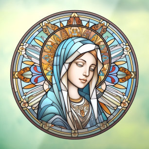 Stained Glass Madonna Round Window Cling