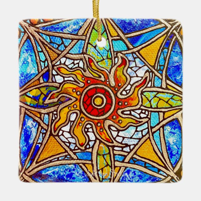Stained Glass Mandala 40-27 by Julie Ann Stricklin Ceramic Ornament (Front)