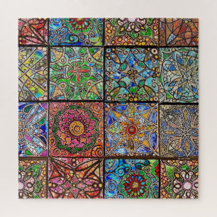 Stained Glass Mandala Patchwork Jigsaw Puzzle