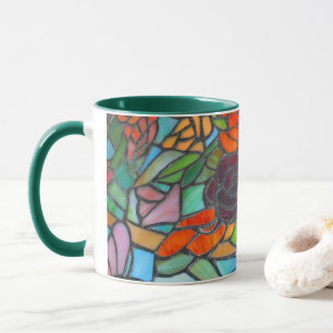 Stained Glass Maroon Rose Floral Coffee Mug