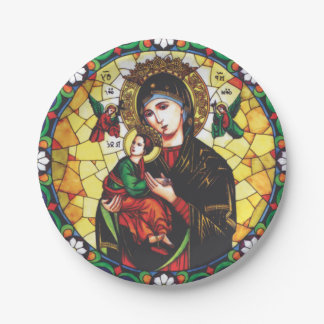 Stained Glass Mary and Jesus Paper Plate