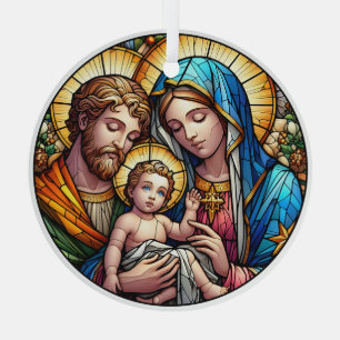 Stained Glass Mary, Joseph and Jesus Glass Tree Decoration