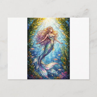 Stained-Glass Mermaid: A mermaid Holiday Postcard