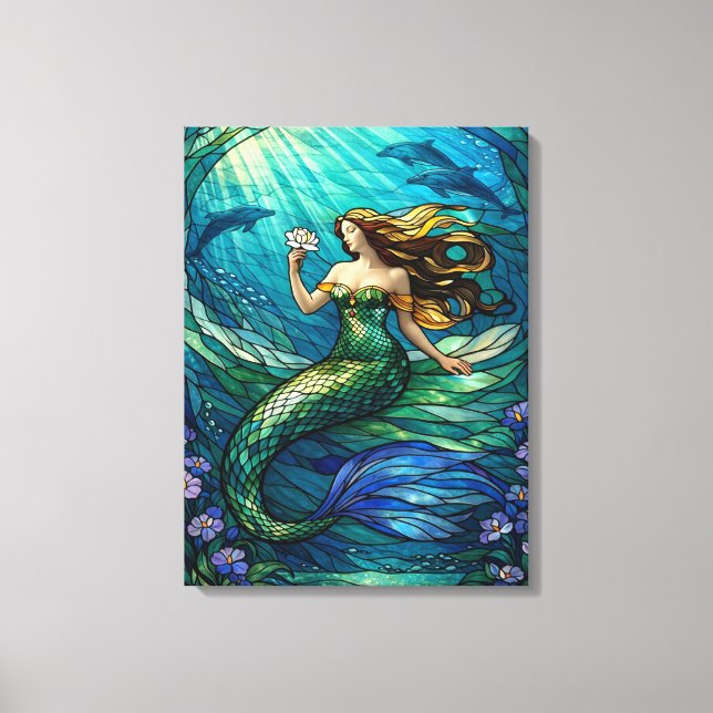 Stained Glass Mermaid Art Canvas Print (Front)