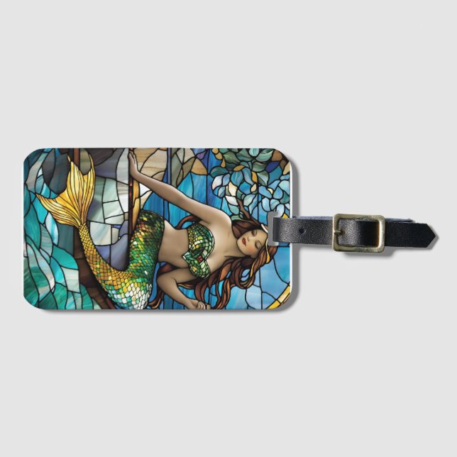 Stained glass mermaid  luggage tag (Front Horizontal)