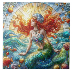 Stained Glass Mermaid Tile