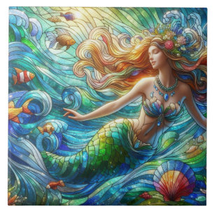 Stained Glass Mermaid Tile