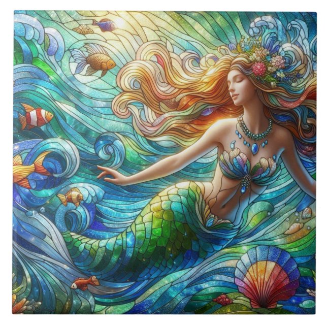 Stained Glass Mermaid Tile (Front)