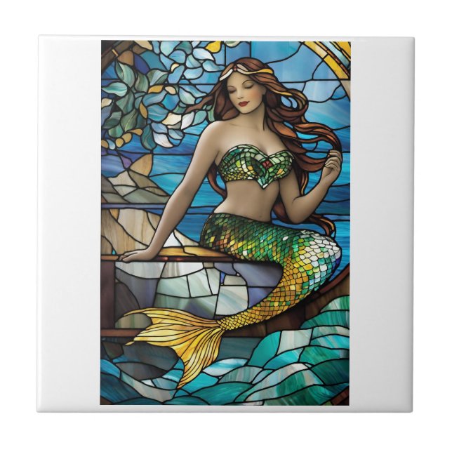 Stained glass mermaid  tile (Front)