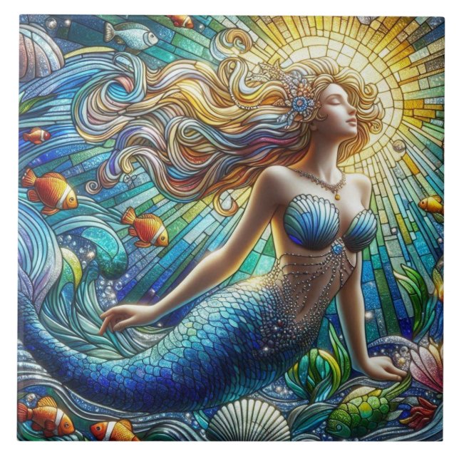 Stained Glass Mermaid Tile (Front)