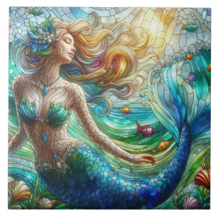 Stained Glass Mermaid Tile