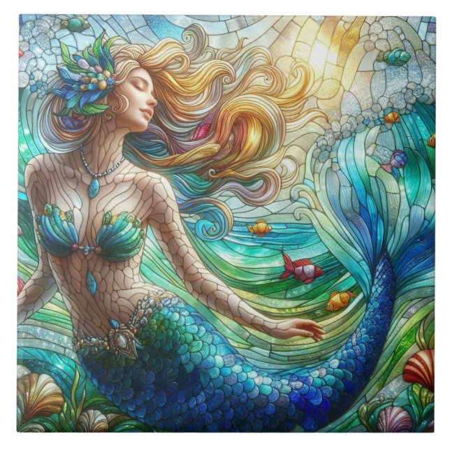 Stained Glass Mermaid Tile (Front)