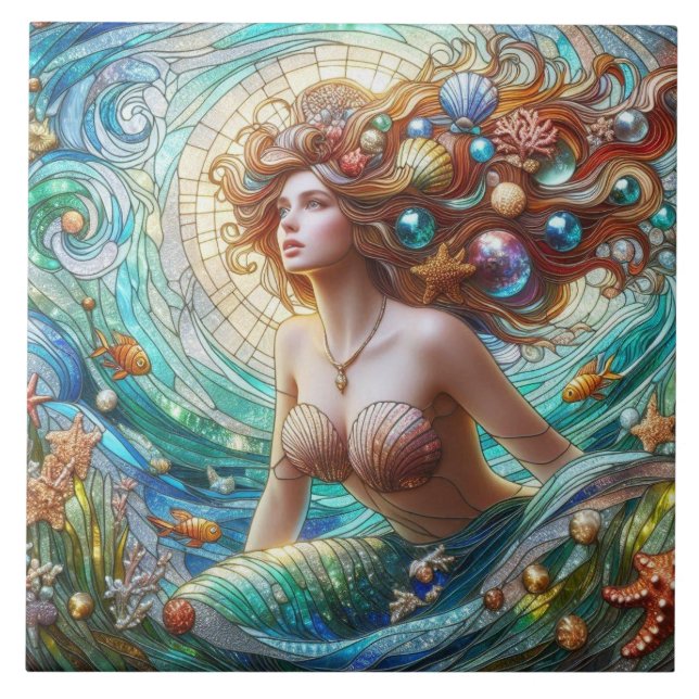 Stained Glass Mermaid Tile (Front)