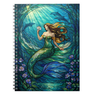 Stained Glass Mermaid Wall Art Poster Notebook