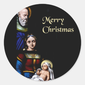 Stained Glass Merry Christmas Classic Round Sticker